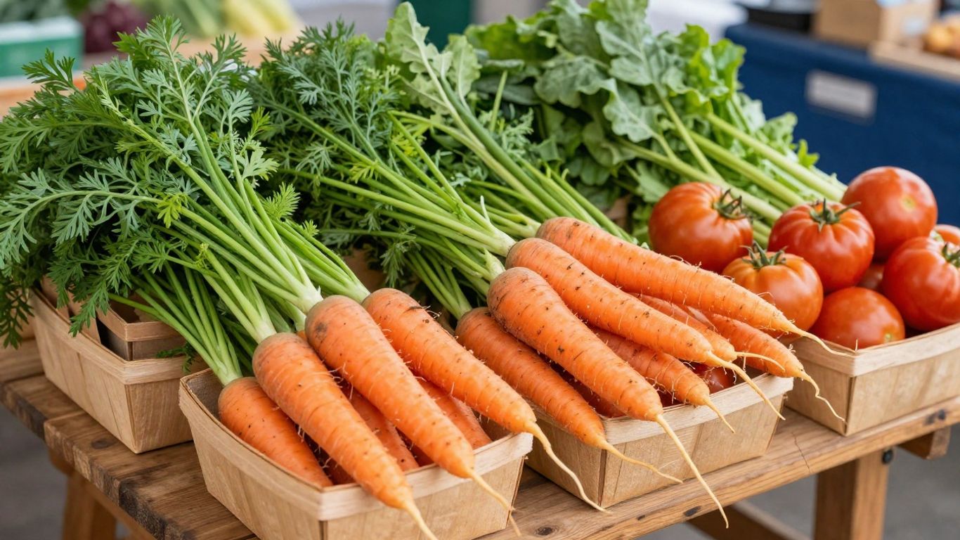Légumes bio frais sur un marché fermier en plein air