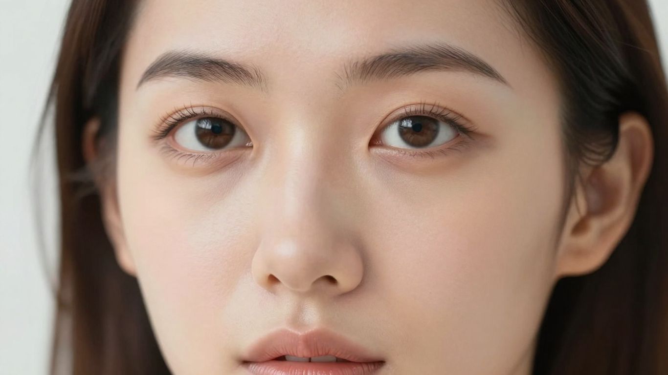 Mulher com rosto aprimorado por aplicativo de edição de fotos.