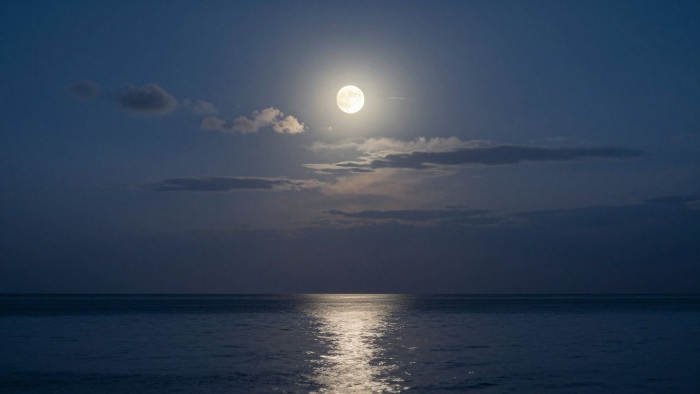 Moonlit water reflecting a serene night sky.