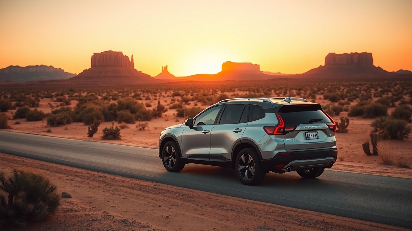 Modern rental SUV in desert setting