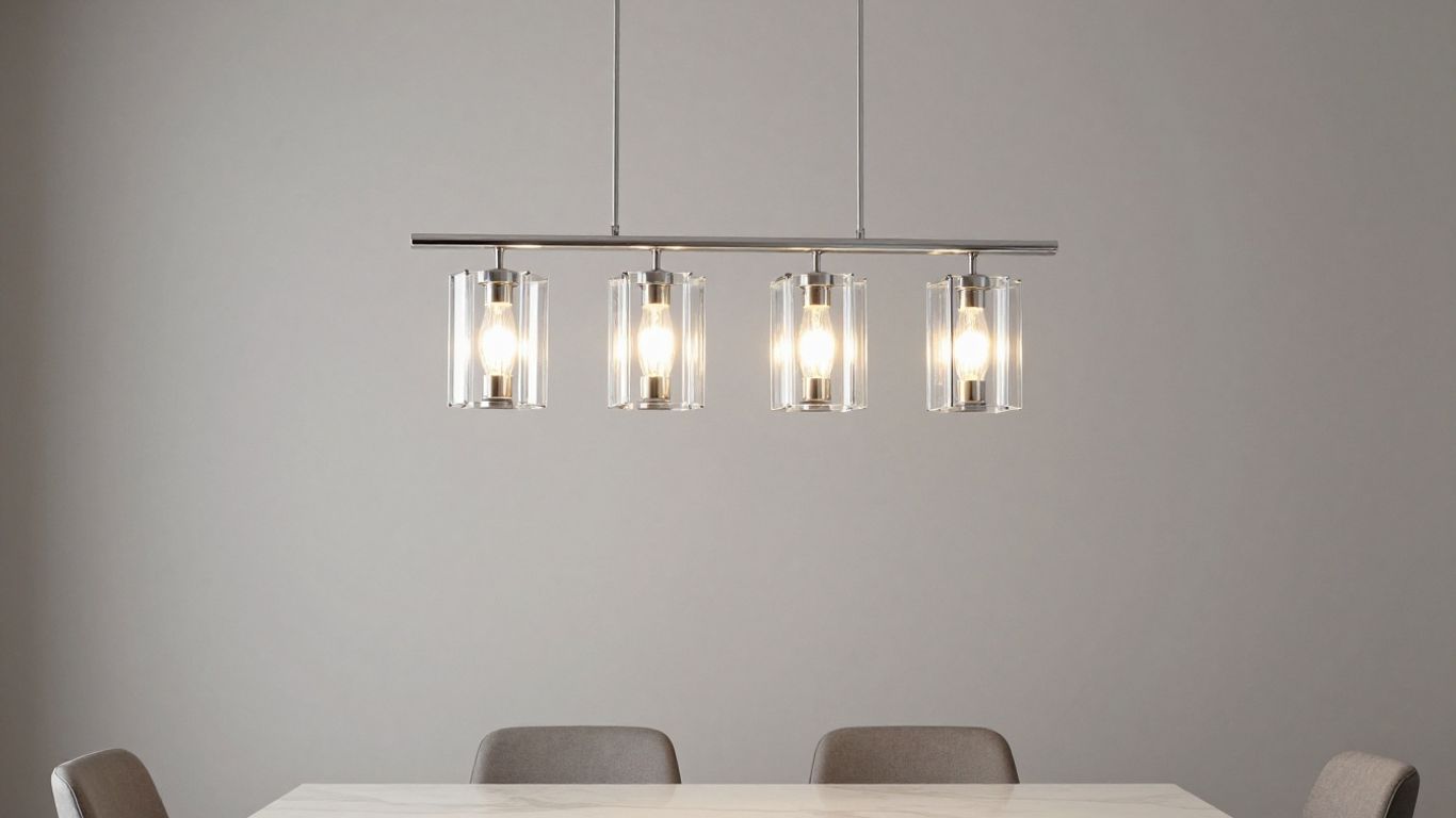Modern chandelier in a contemporary dining room setting.