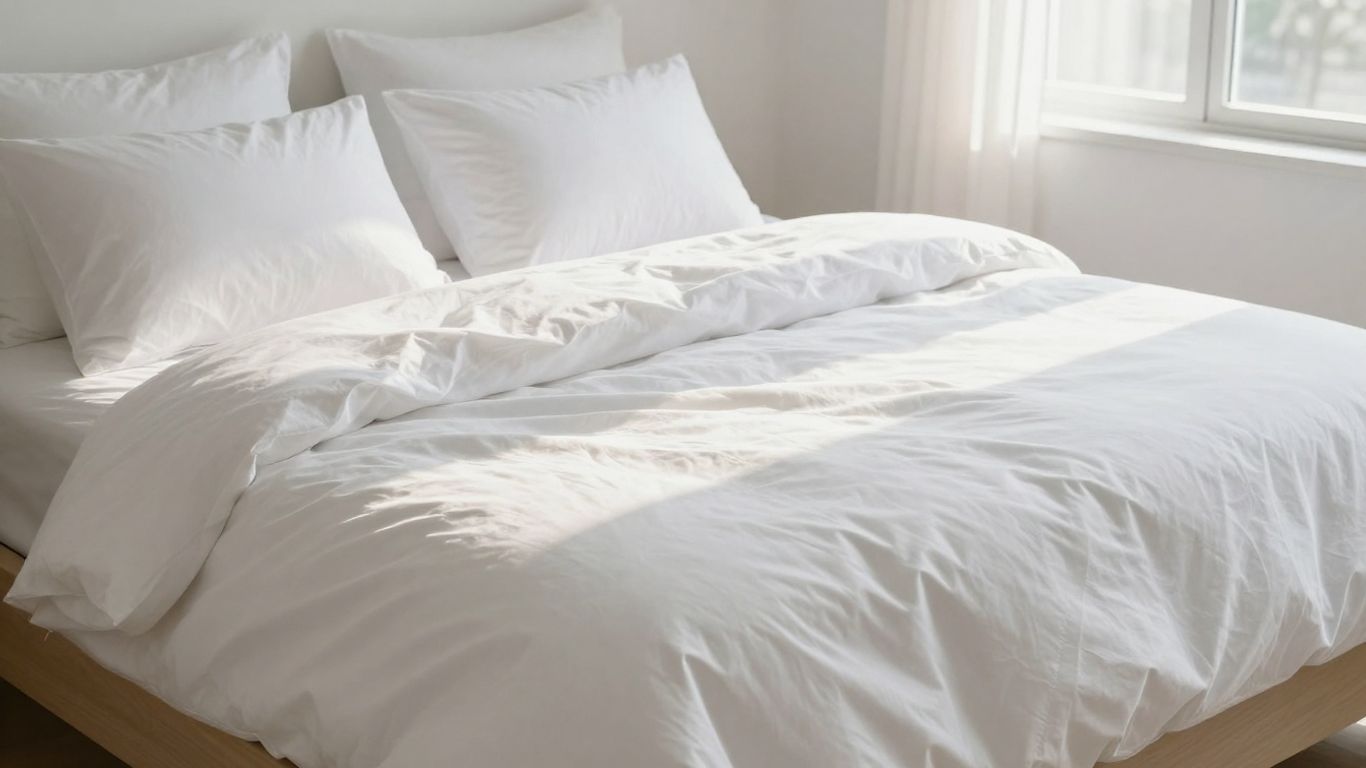 Cama con sábanas blancas, acogedora y limpia.