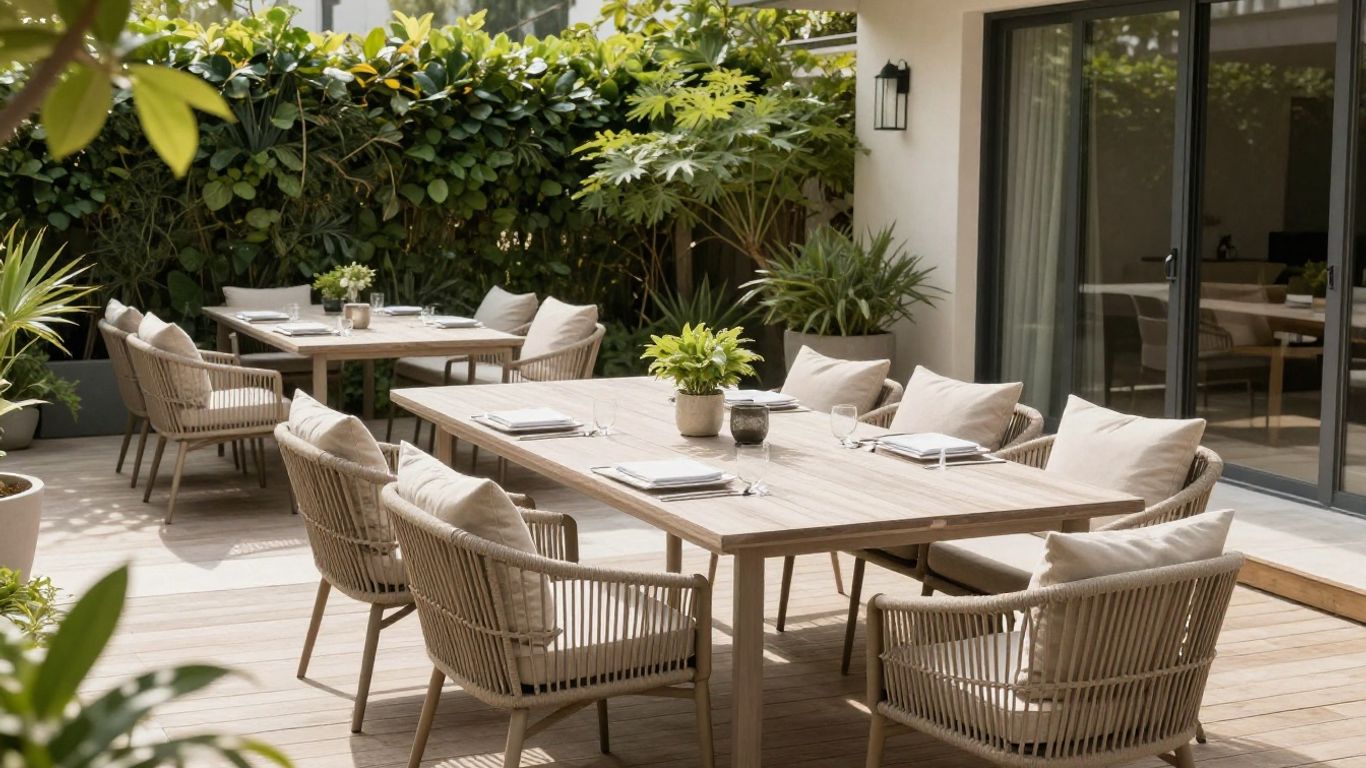 Outdoor dining set ready for a garden terrace