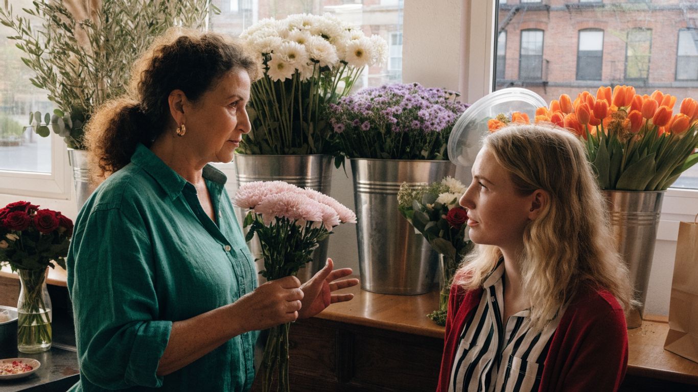 Person choosing flowers with a florist