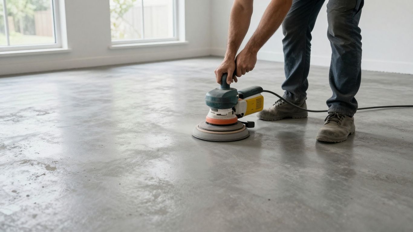 Technician grinding a restored concrete floor