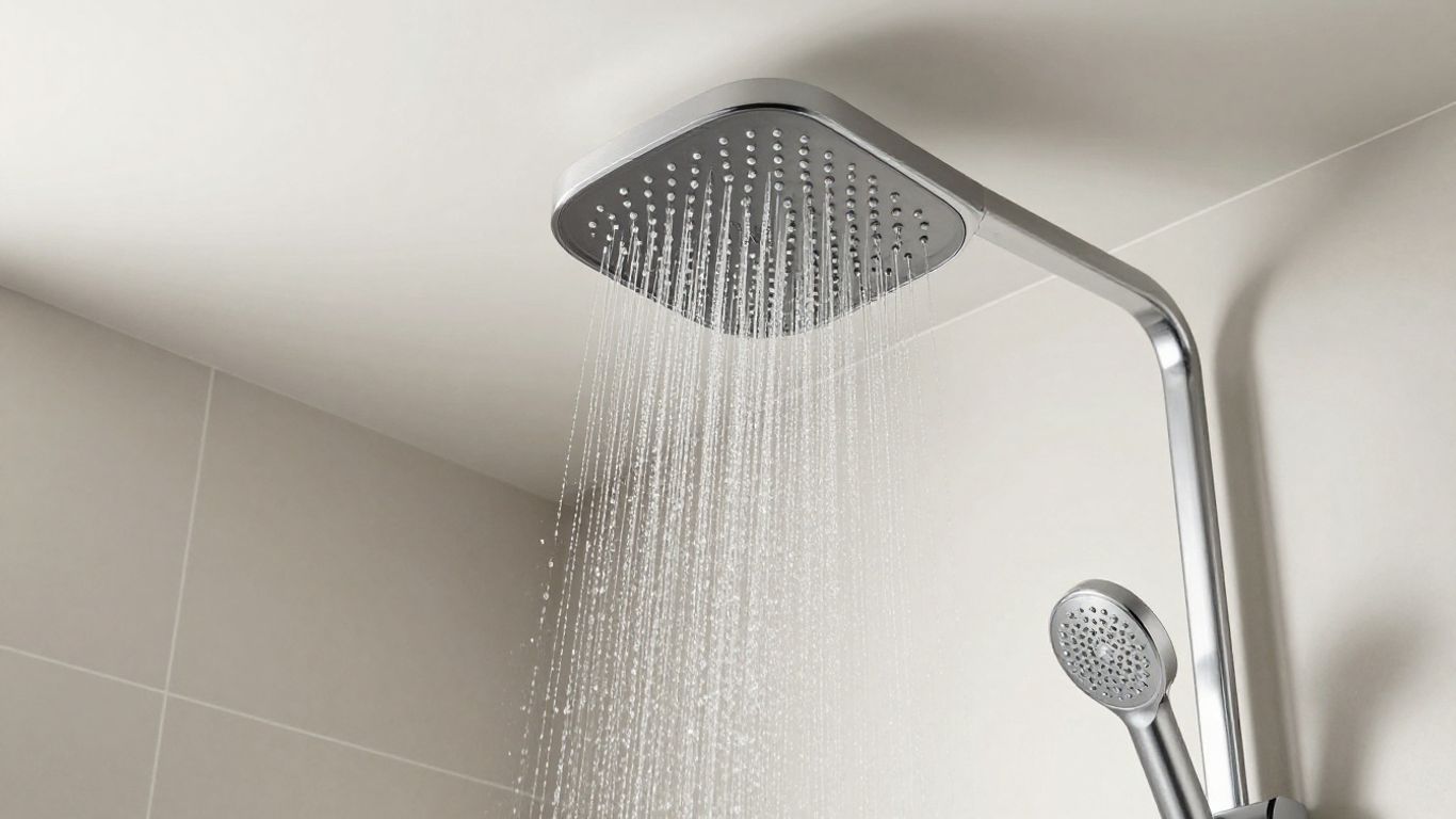 Modern bathroom with ceiling mounted shower head