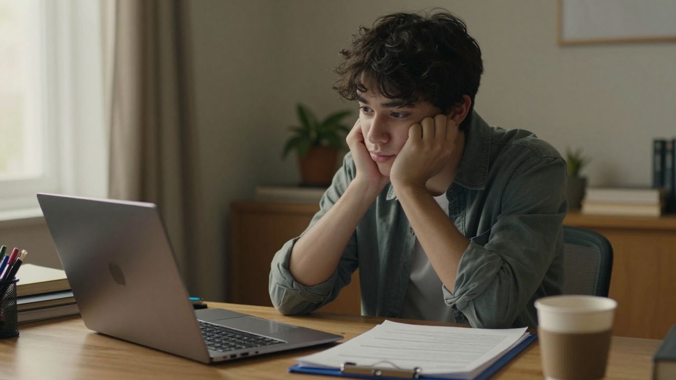 Student planning loan repayment beside university materials