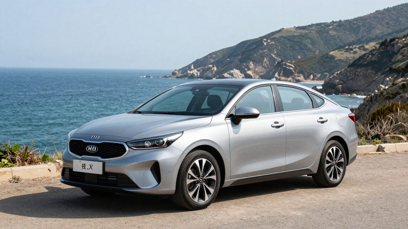 Kia car on the Central Coast with ocean backdrop.