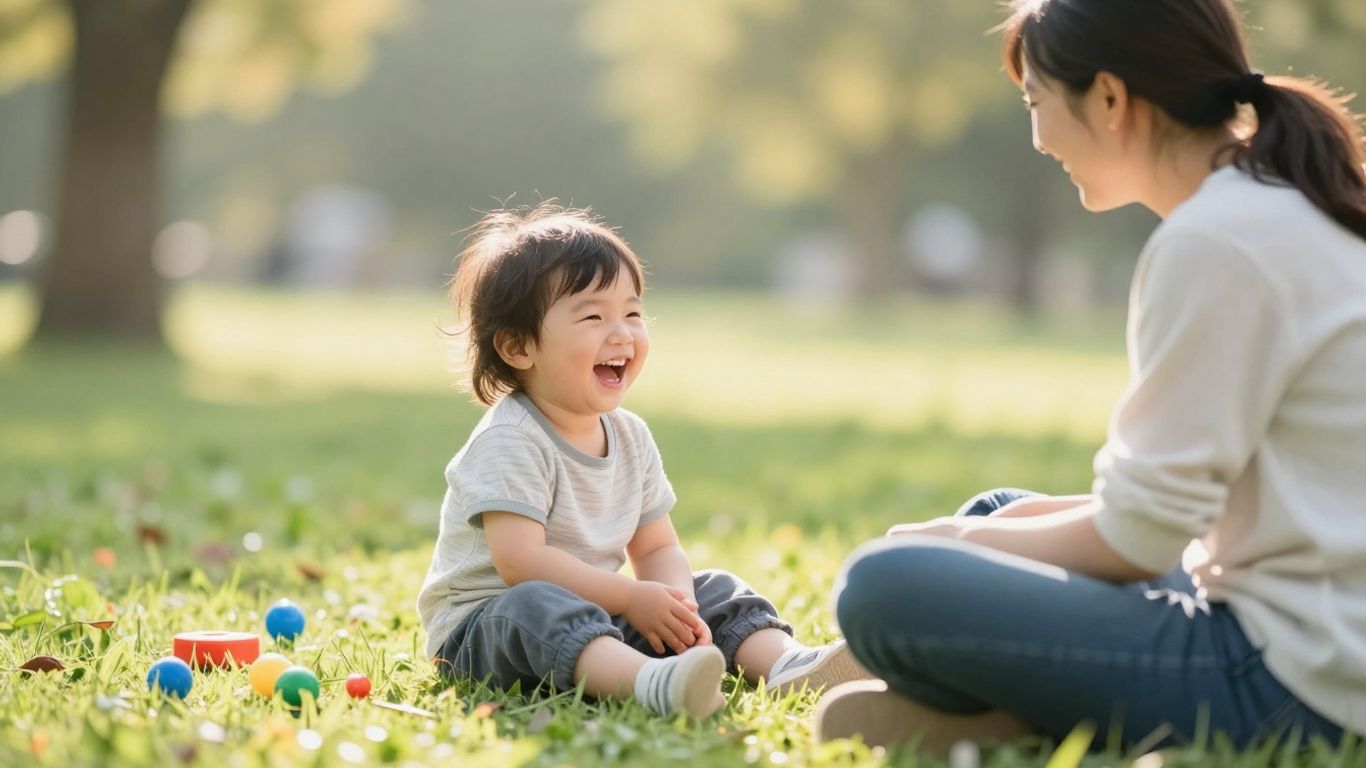 Parent interacting with a happy toddler