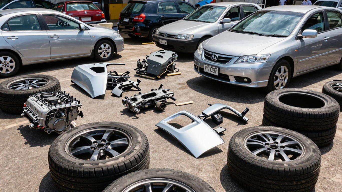 Honda car parts at a Sydney wrecking yard.