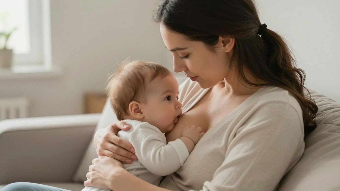 Madre amamantando a su bebé con ternura y conexión.