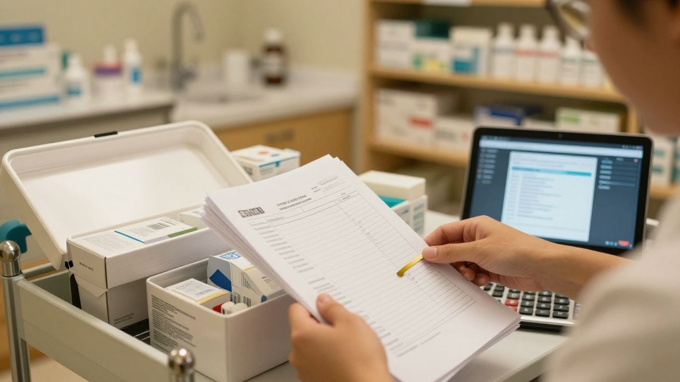 Dental practice purchasing supplies and reviewing costs
