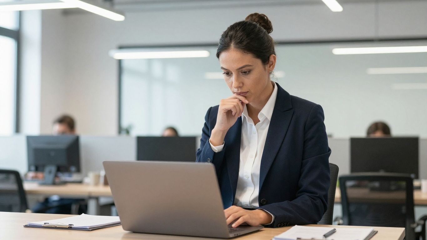 Portrait of a confident leader looking at a laptop