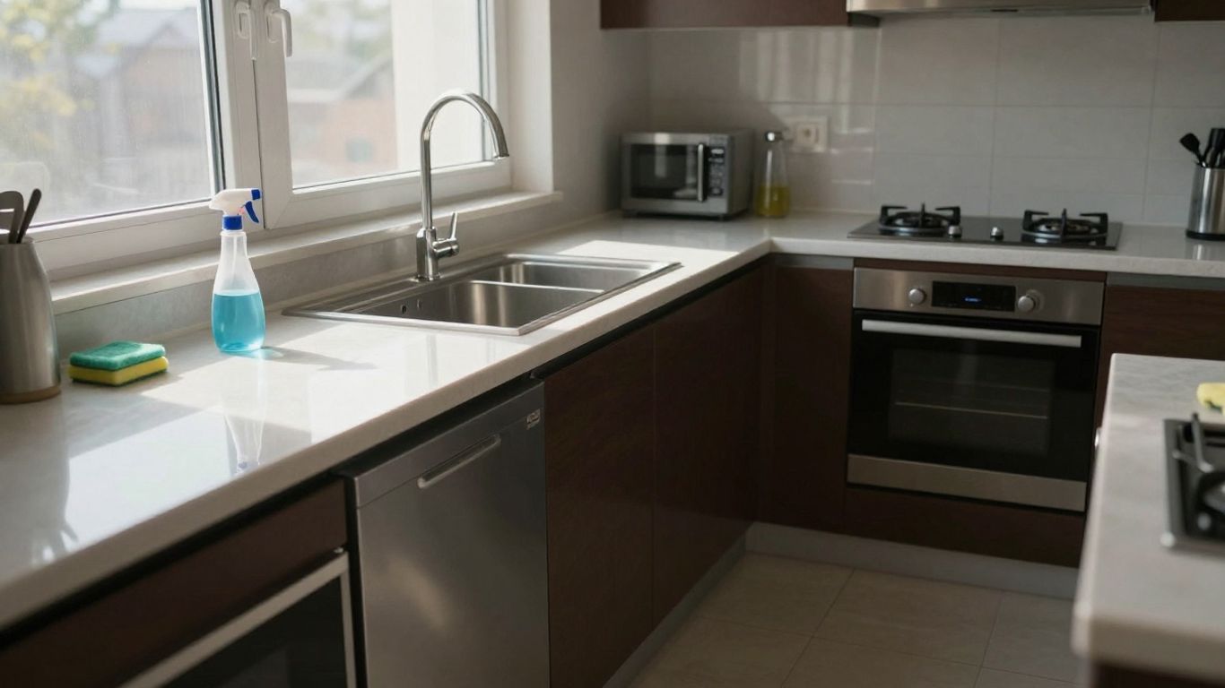 Sparkling clean kitchen after professional move-in cleaning service.