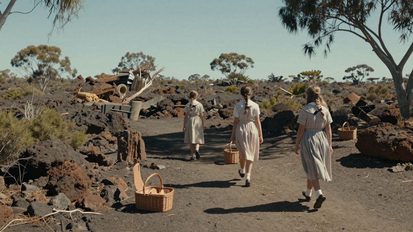 Students exploring a sunlit volcanic rock formation