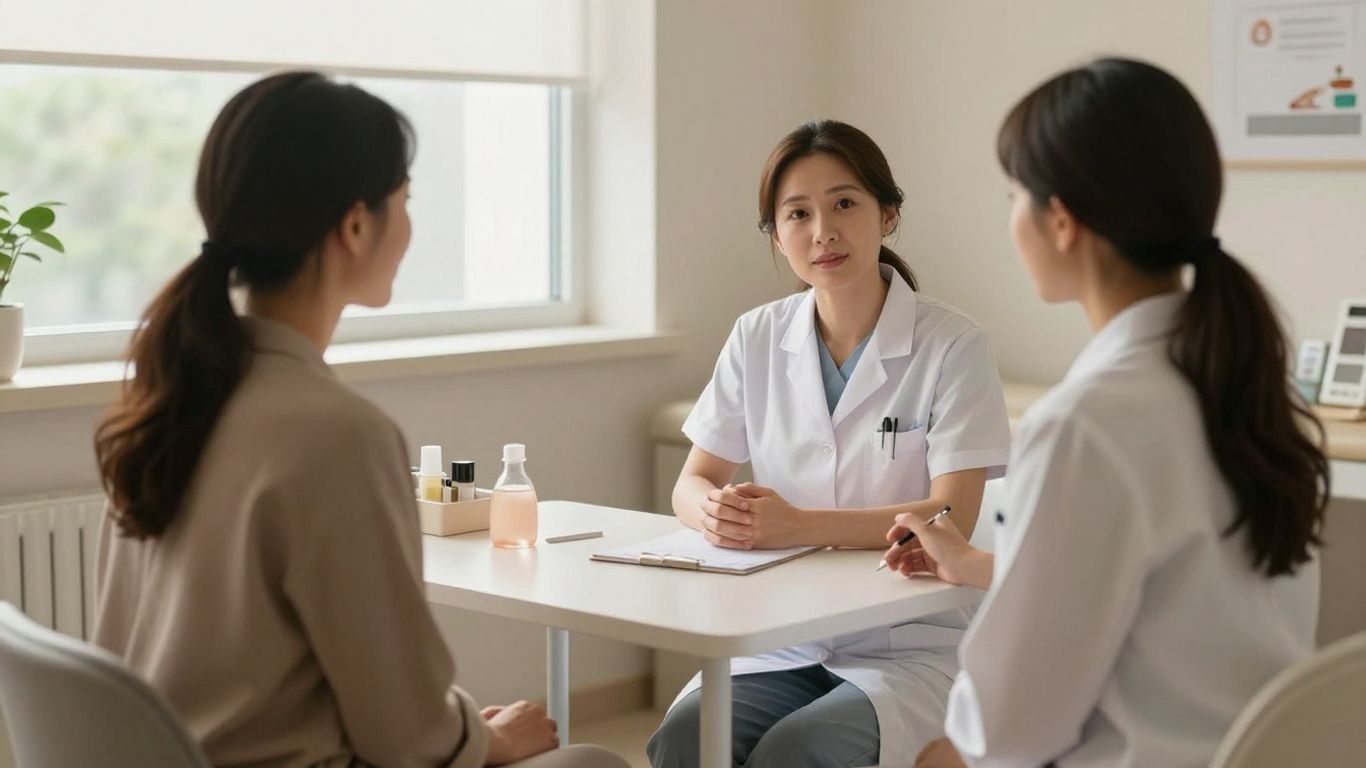 Mulher conversando com profissional sobre exame preventivo