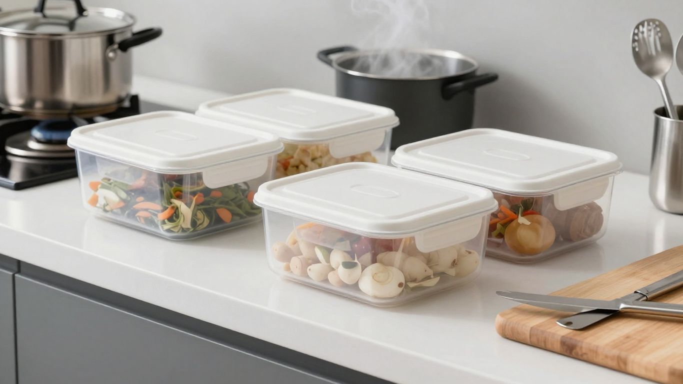 Food safety batch cooking essentials and prepared meals.