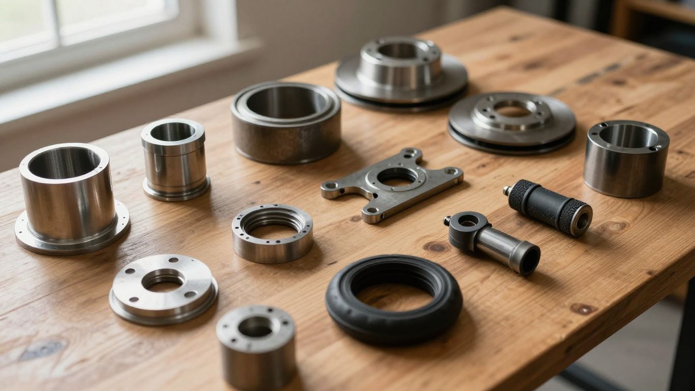 Quality automotive components on workshop bench