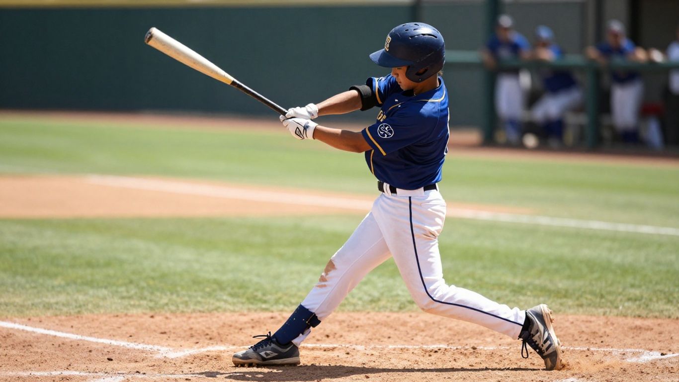 Fresno Eagles baseball player swinging bat on field.