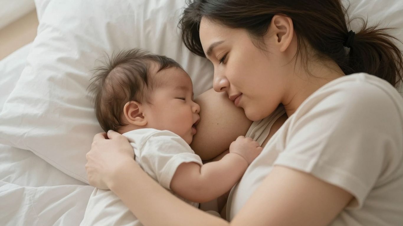 Madre amamantando a su bebé tranquilamente