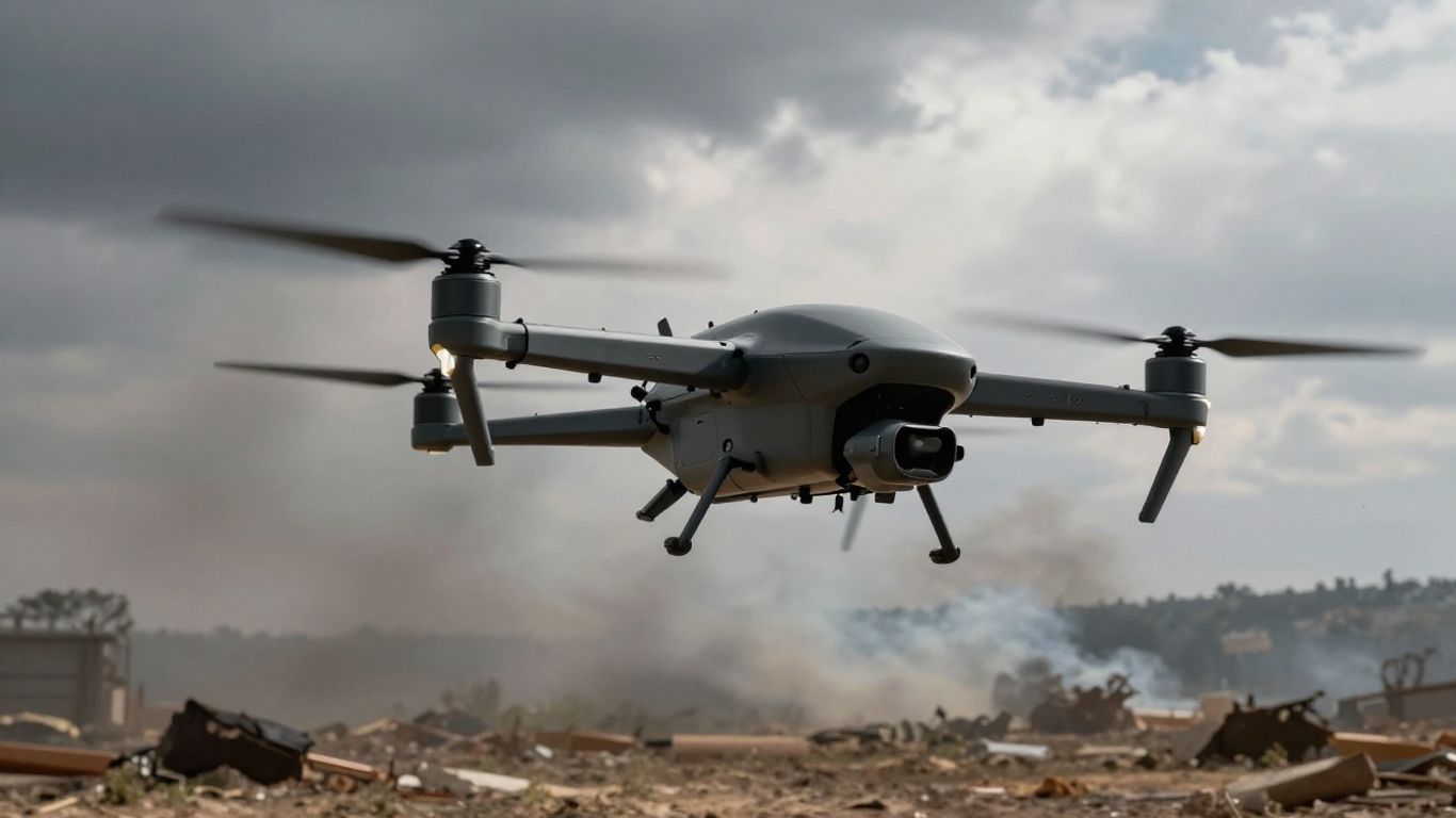 Dronă militară modernă în acțiune pe cer