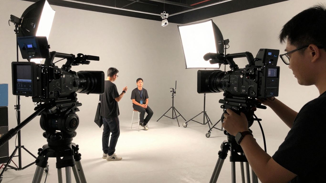 Video production equipment and crew in action.