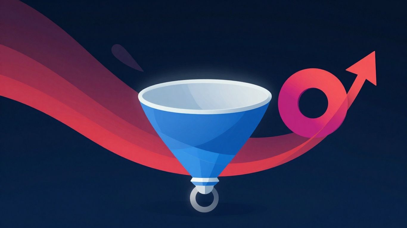 Sales funnel progression with upward momentum and vibrant colors.