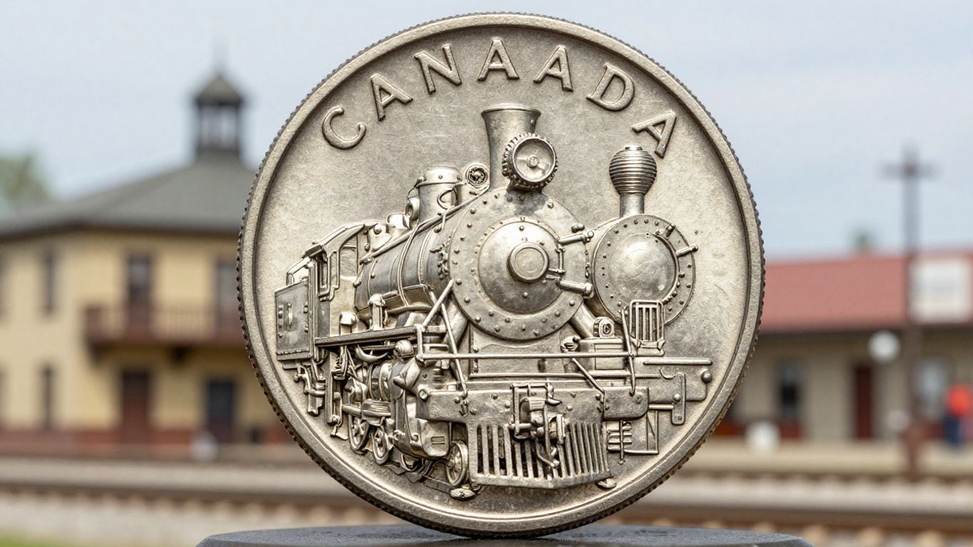 Commemorative coin with vintage Canadian steam locomotive