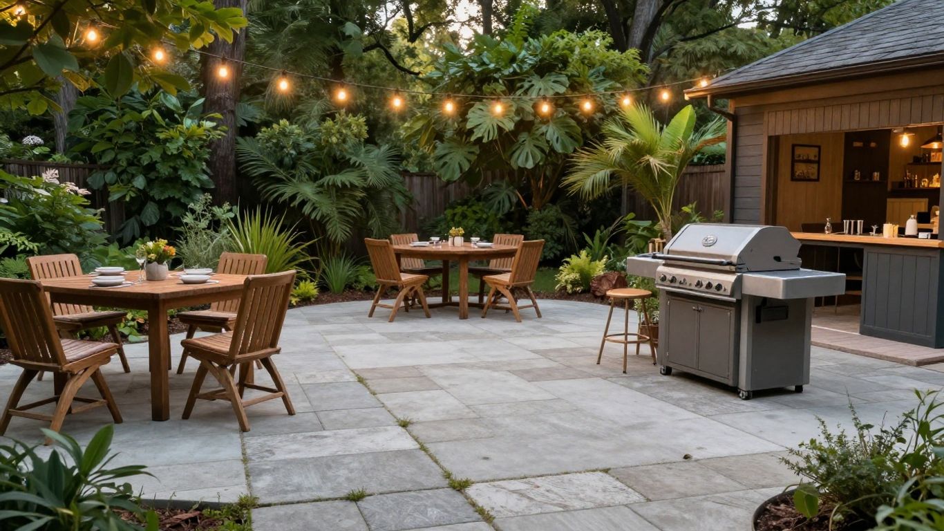 Upgraded concrete patio ready for summer cookouts.