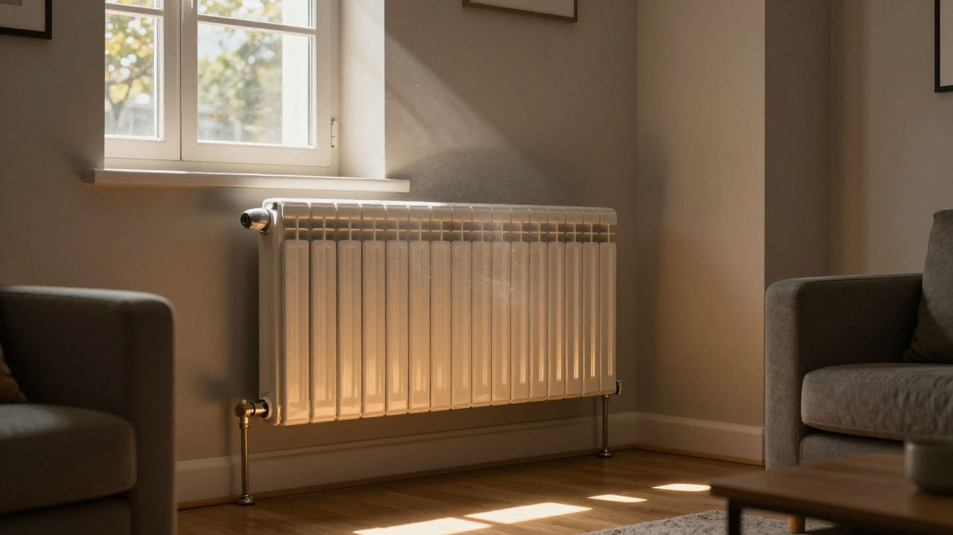 Radiatore solare moderno in un soggiorno luminoso.