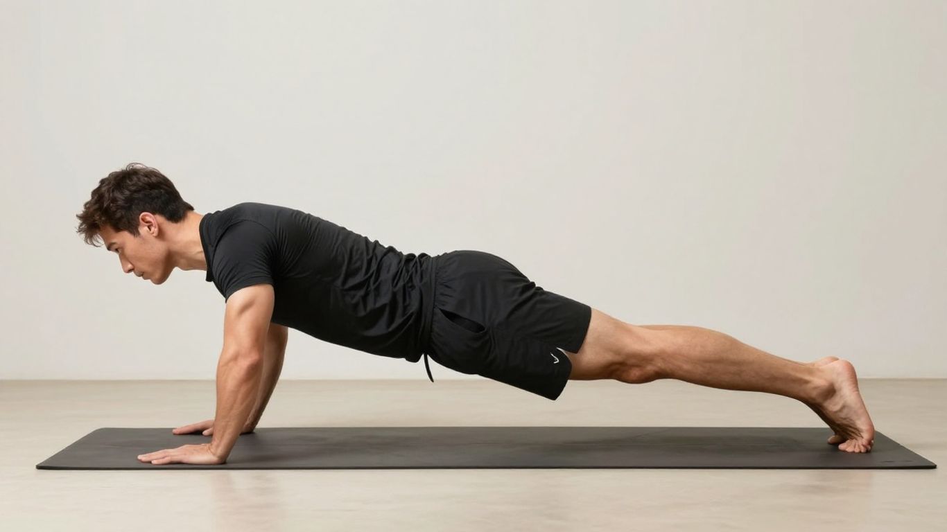 Person doing a basic plank exercise on a mat.