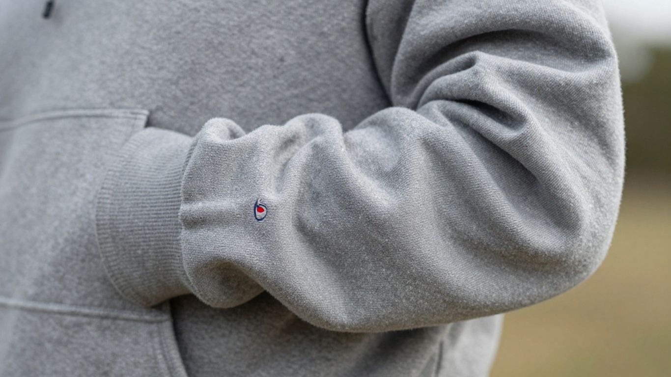 Champion hoodie, soft fabric, iconic logo visible.