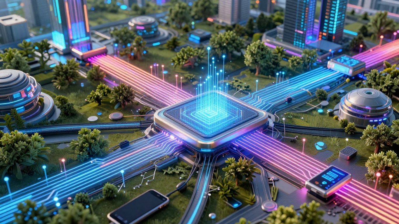 Modern technology connecting digital and physical worlds.