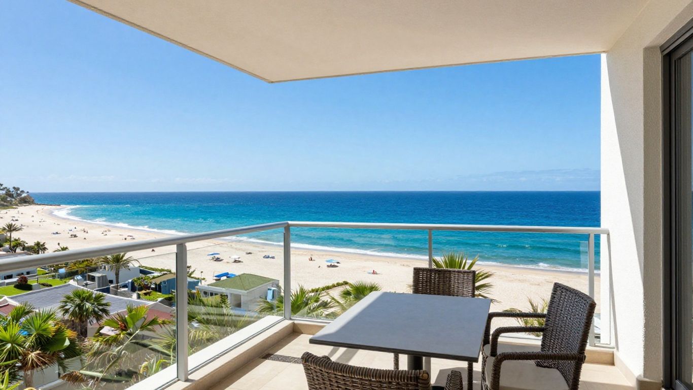 Spacious apartment balcony overlooking the ocean