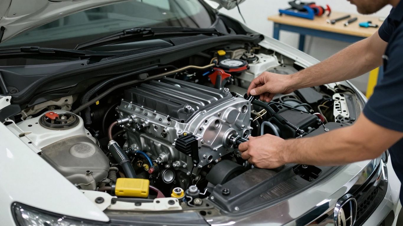 Mechanic installing a Honda engine in Parramatta.
