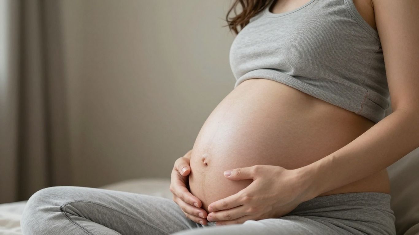 Mujer embarazada de 23 semanas tocando su vientre.