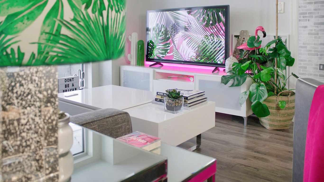 flat screen television on TV stand
