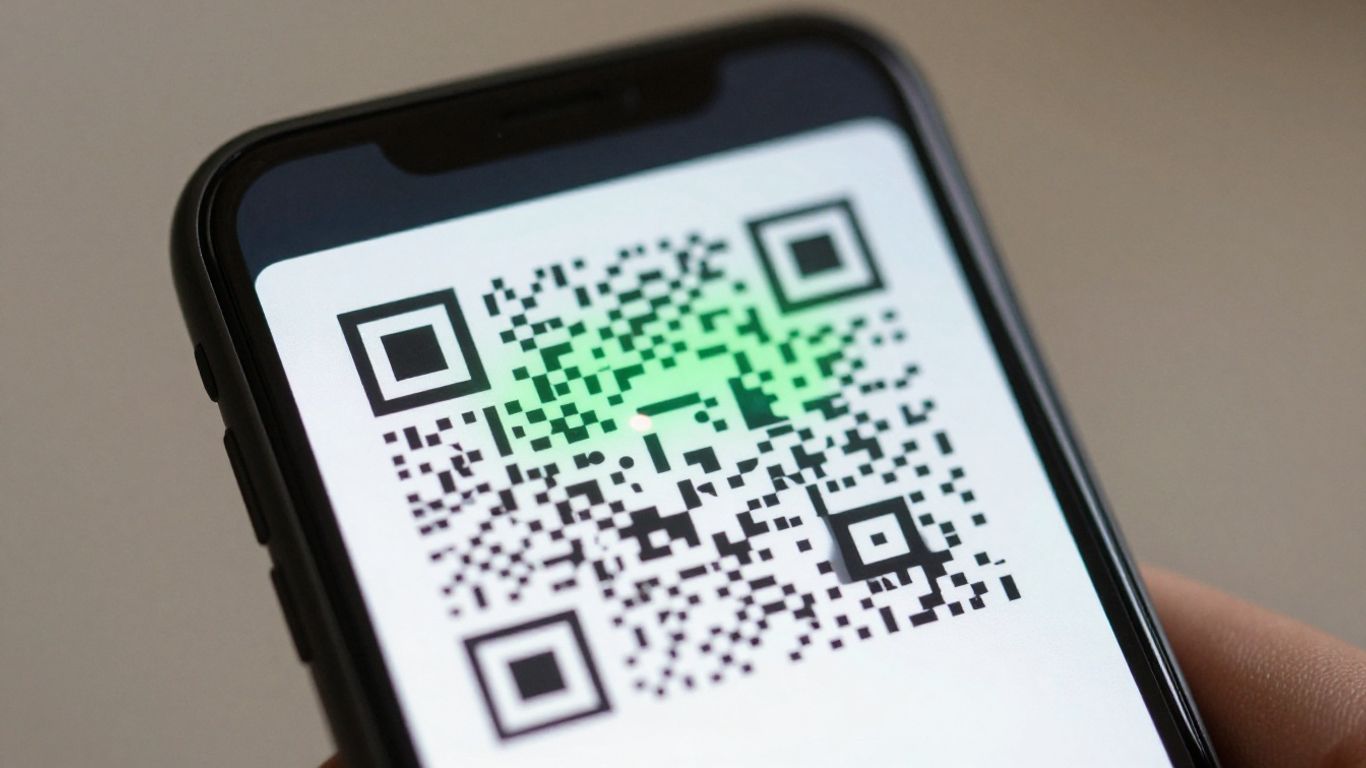 Smartphone displaying a QR code.