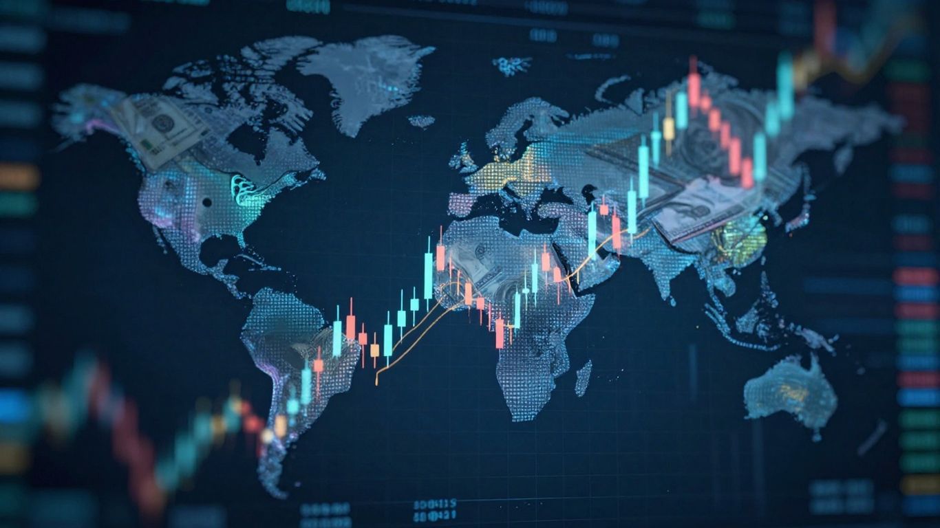 Forex market abstract visual with global connections.