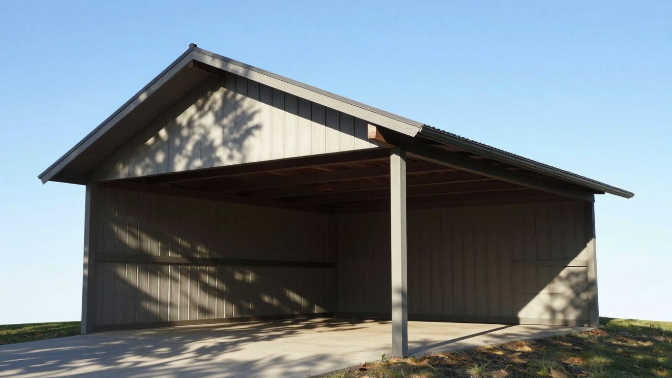 Durable carport against sky, handling sun and wind.