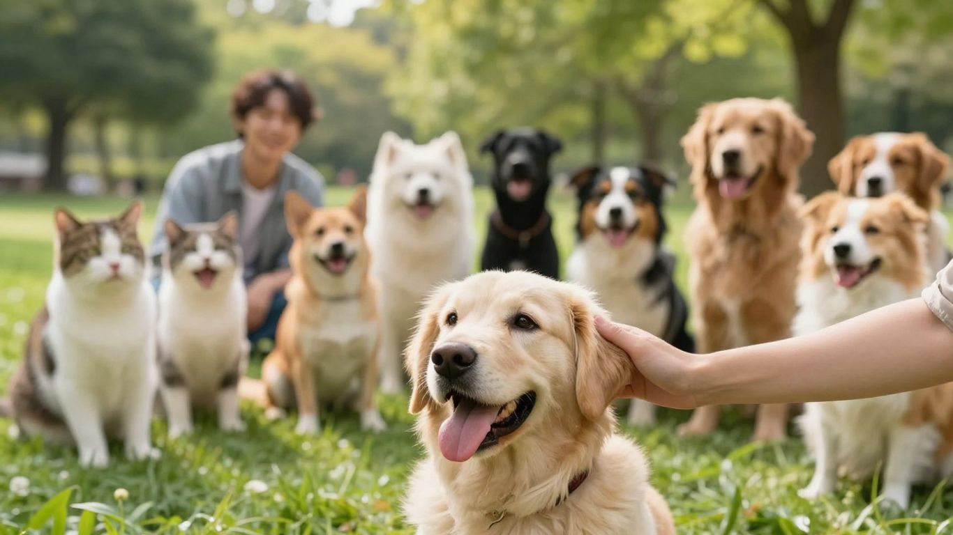 Cachorro e gato brincando juntos em um parque.