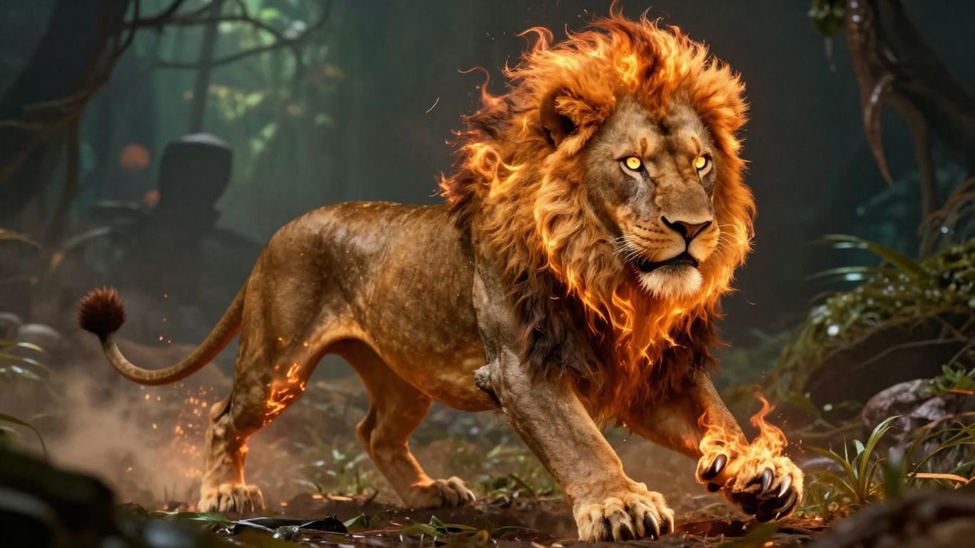 Stylized lion ready for action in a game.
