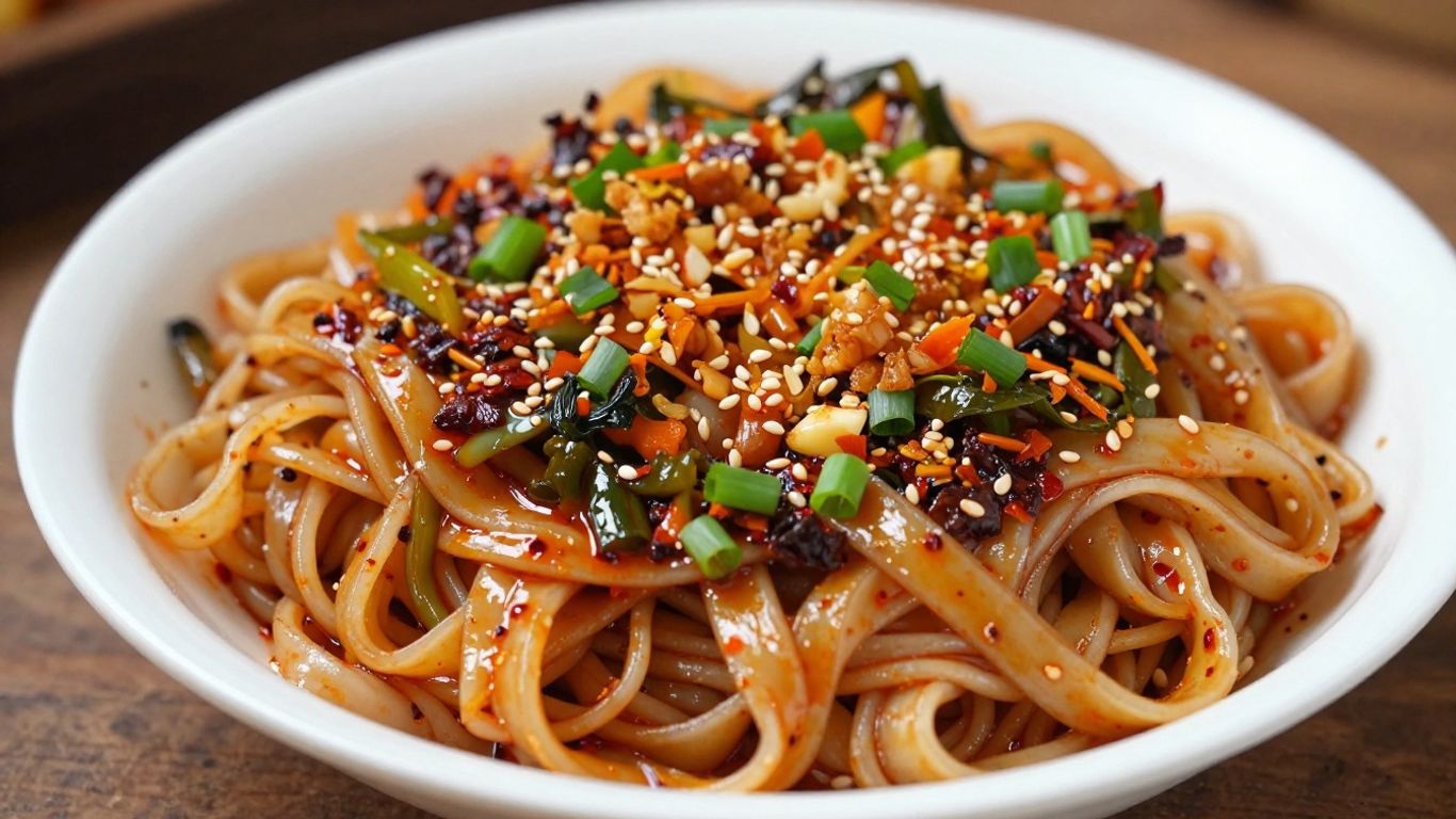 Broad biang biang noodles with chili oil