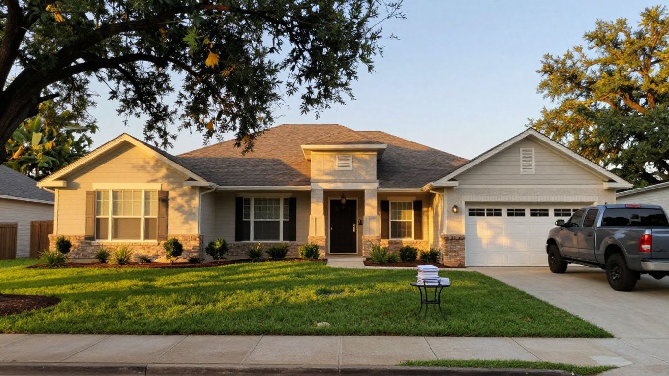 Texas home exterior with financial papers