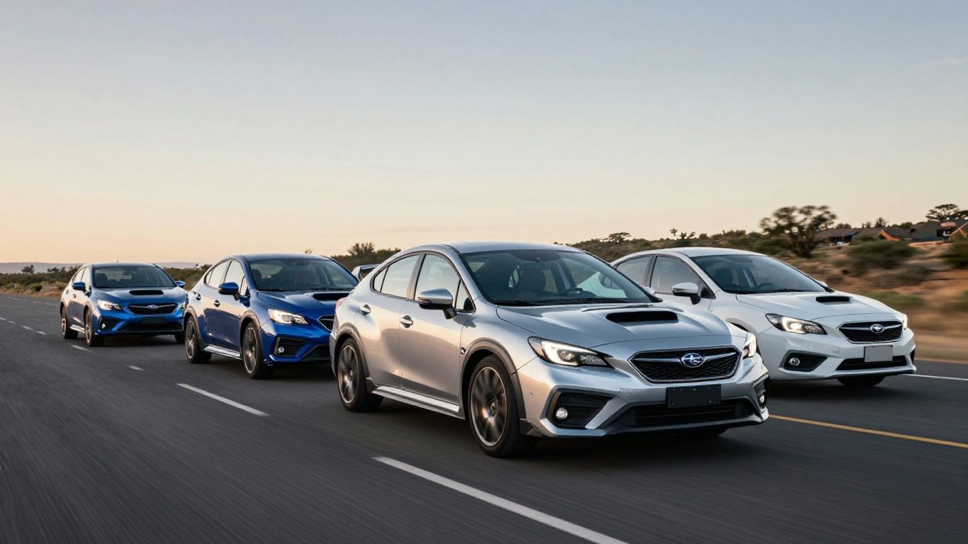 Subaru WRX and other models with Australian backdrop.