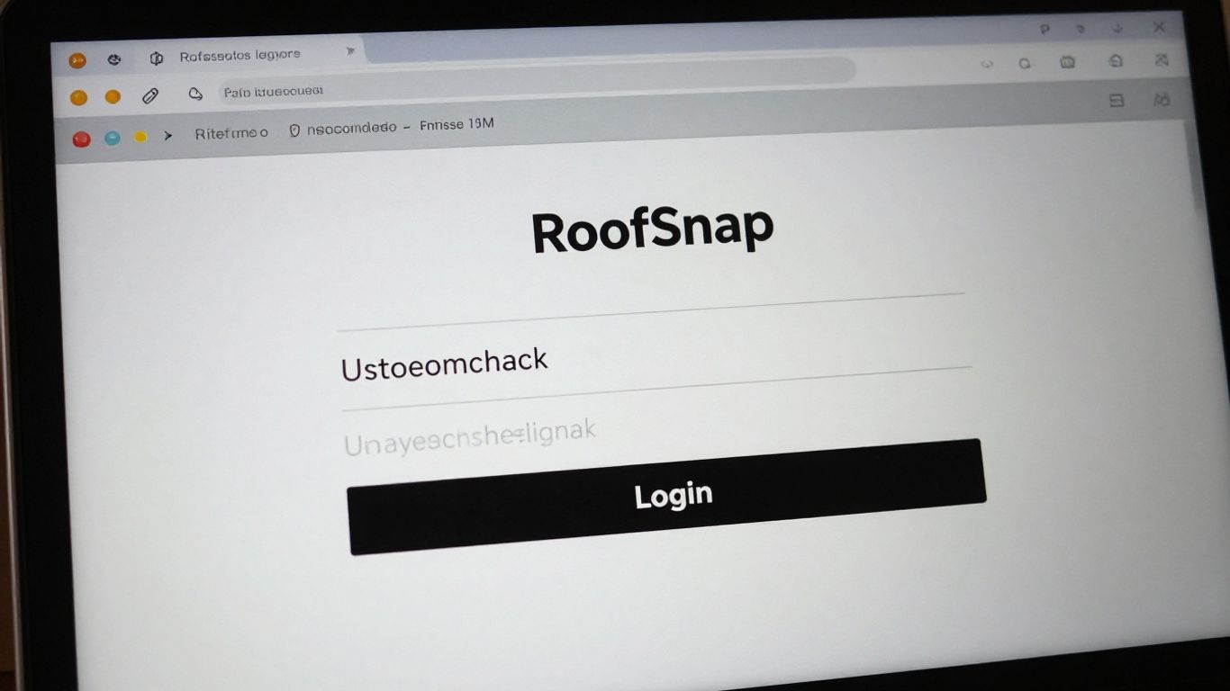 RoofSnap login page on a laptop screen.