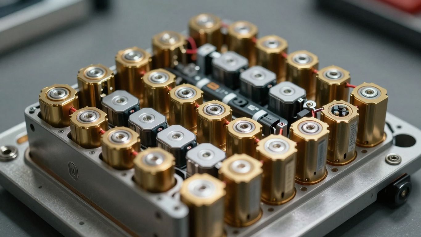 Batteries de voiture en cours de recyclage dans une usine.