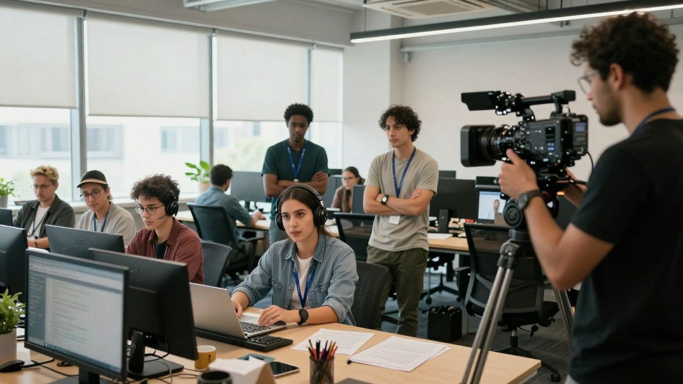 Équipe travaillant dans un bureau moderne.