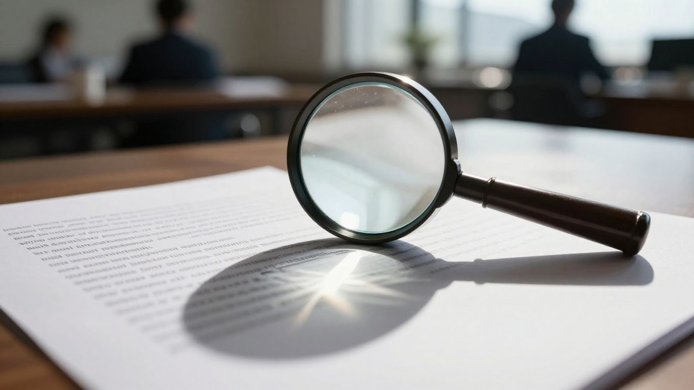 Magnifying glass over document, fraud detection