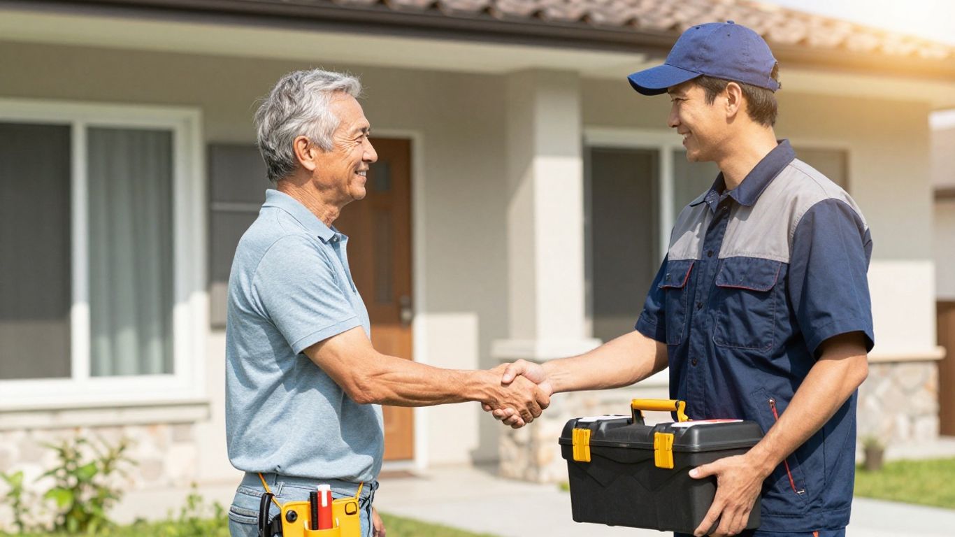 Homeowner and AC technician shaking hands